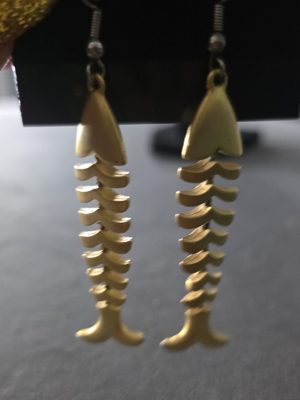 Vintage Gold Fishbone Dangle Earrings - Gold